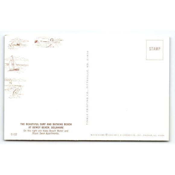 Vintage Dewey Beach Delaware Lithograph Postcard Hobo Motel Scene - Picture 2 of 2